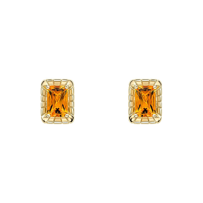 Elements Gold Detailed Octagon Citrine Stud Earrings