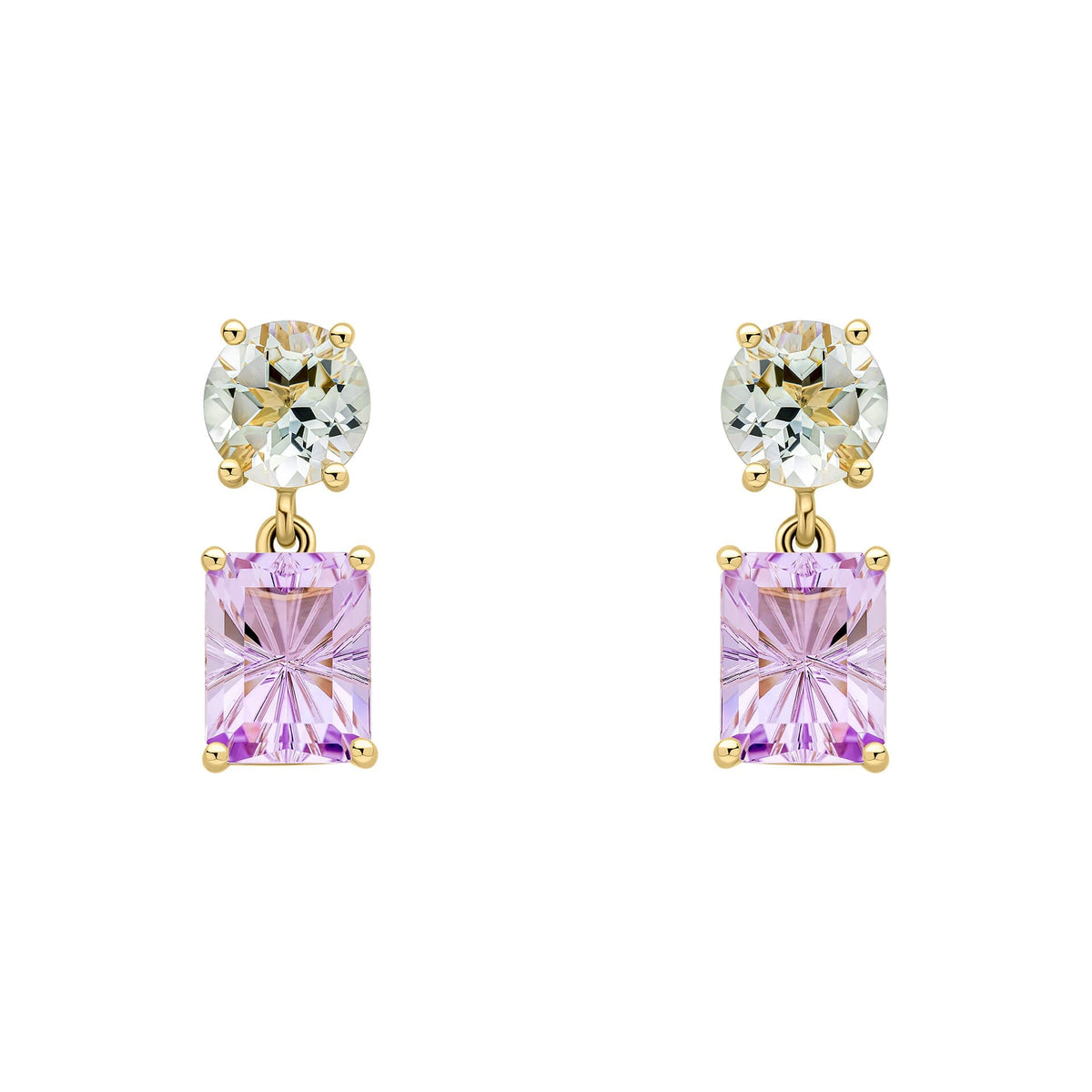 Elements Gold Toi et Moi Quartz and Amethyst Drop Earrings