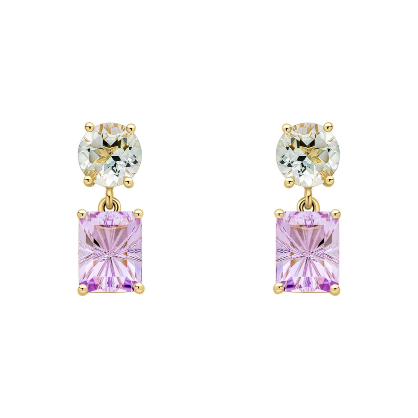 Elements Gold Toi et Moi Quartz and Amethyst Drop Earrings