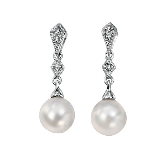 Elements Gold Freshwater Pearl and Diamond Drop Earrings