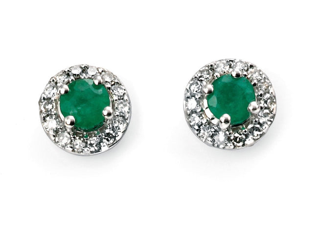 Elements Gold Round Precious Stone Earrings with Diamond Surround