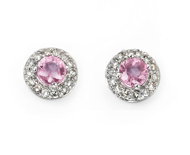 Elements Gold Pink Sapphire Earrings with Diamond Surround