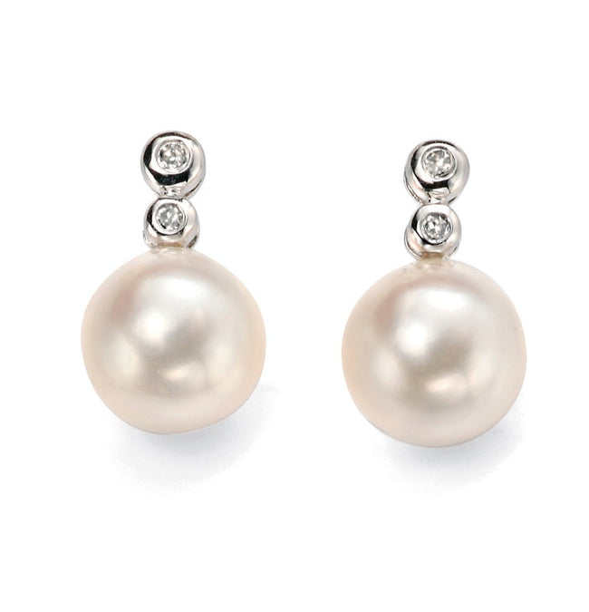 Elements Gold Freshwater Pearl Earrings with Diamonds