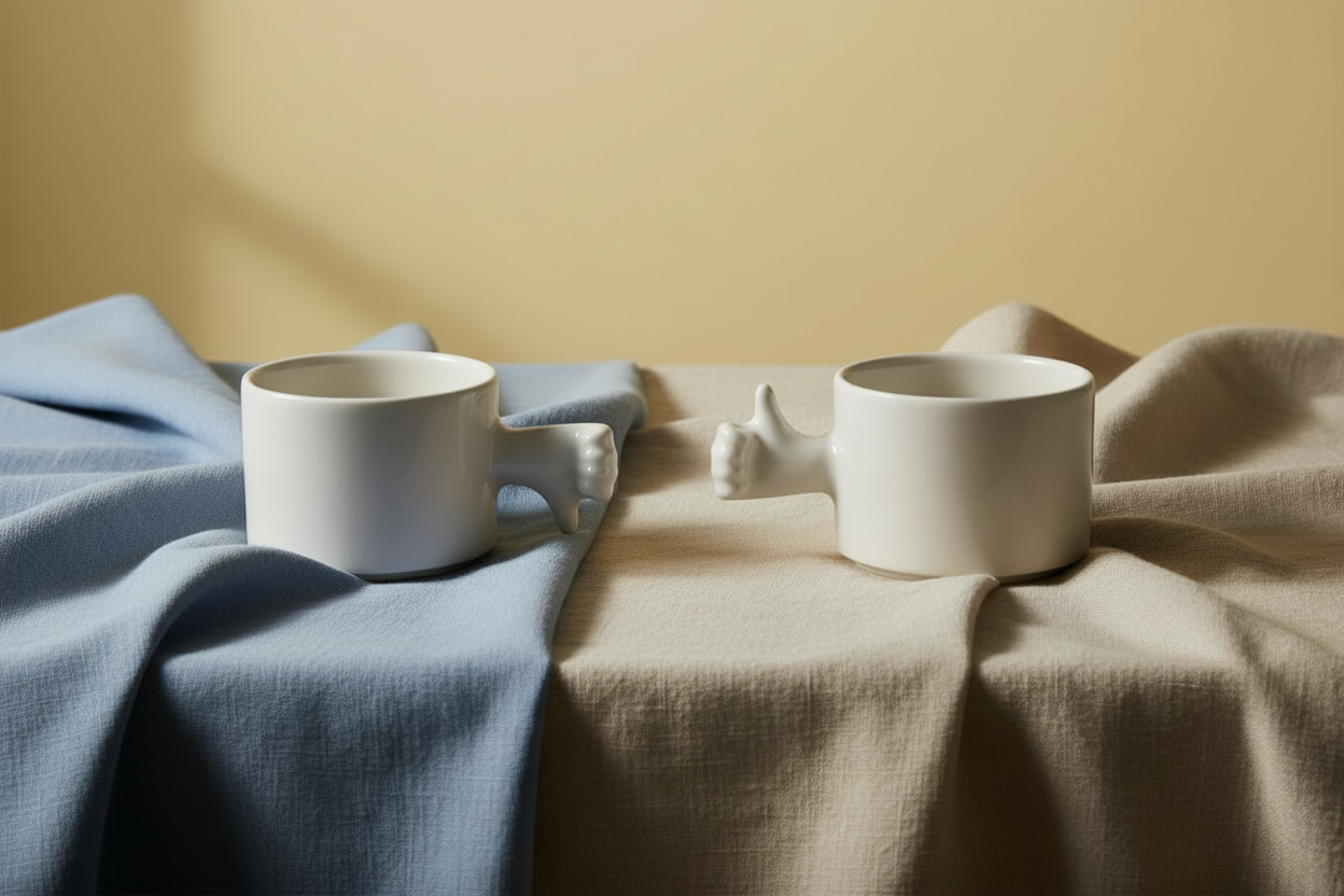 Gesture Ceramic Cups – Handmade Porcelain Coffee Cup（Thumb up down）