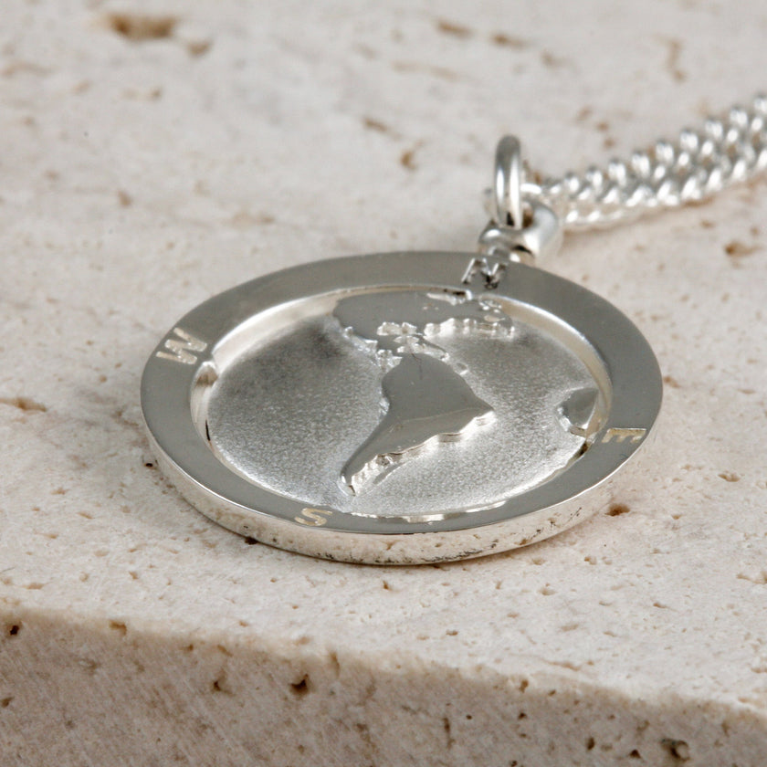 Amerika-Globus personalisiert St. Christopher - Silberkette