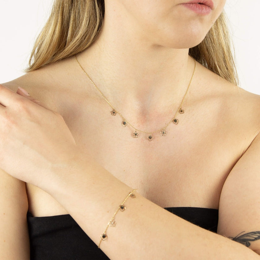 Elements Gold Heart and Flower Charm Necklace