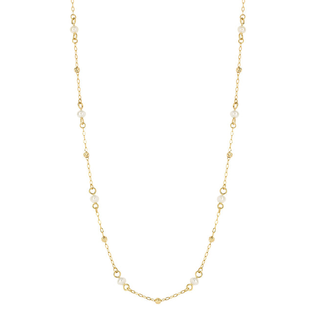 Elements Gold Trace Chain Station Necklace with Freshwater Pearls