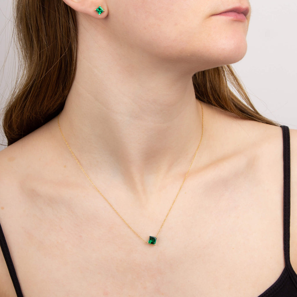 Elements Gold Princess Cut Necklace with Lab Created Precious Stones