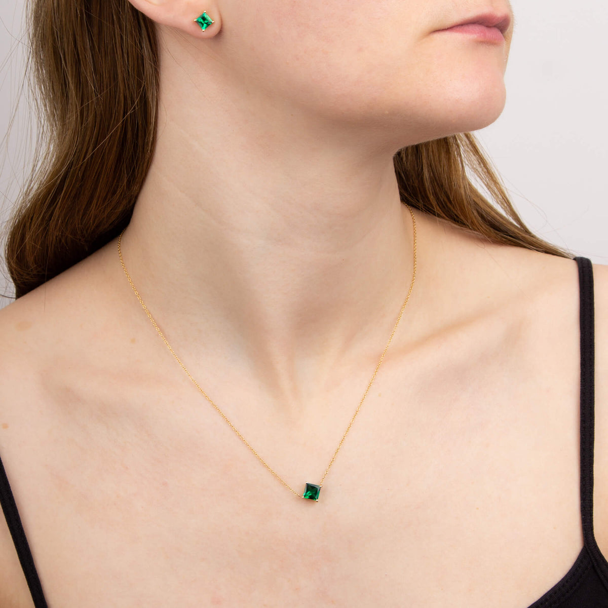 Elements Gold Princess Cut Necklace with Lab Created Precious Stones