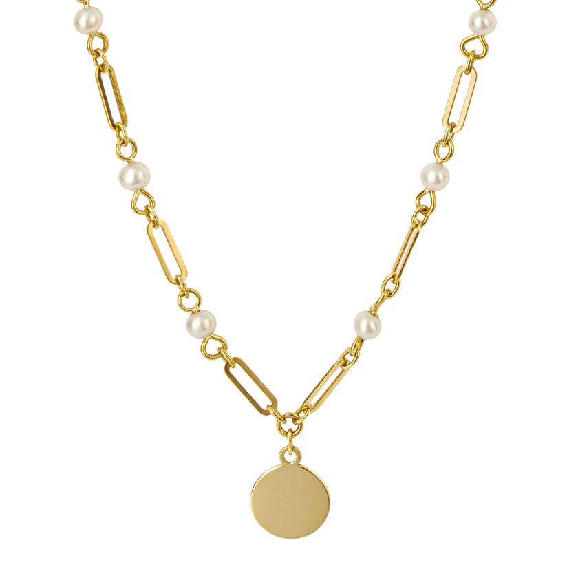 Elements Gold Pearl Station Necklace with Disc