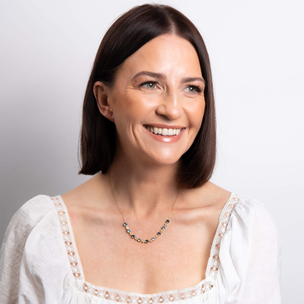 Elements Gold Ornate Blue Topaz Necklace