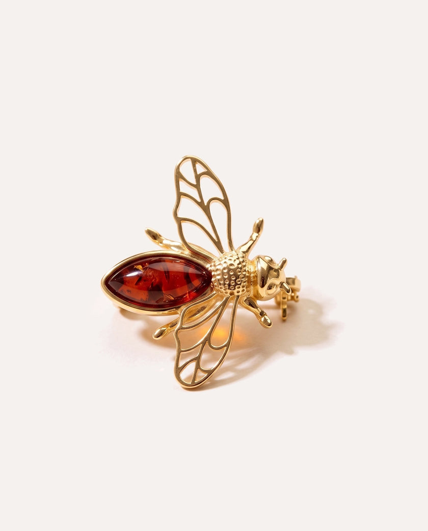 Gold Amber Bee Brooch