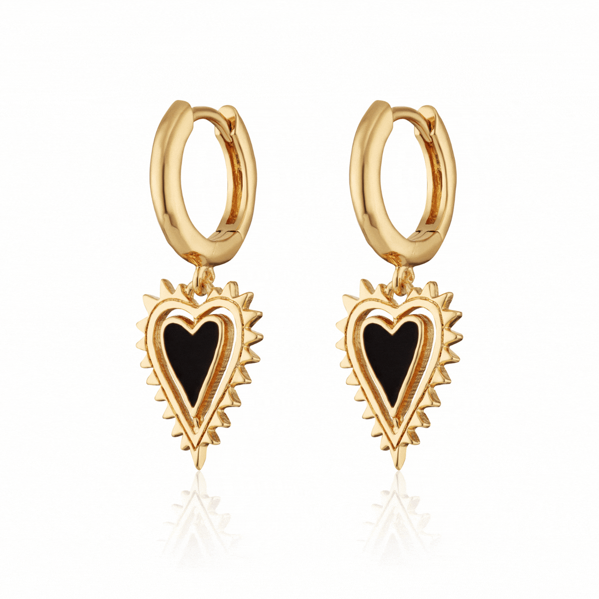 Pendientes de aro con charm de corazón negro y dorado