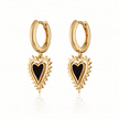 Pendientes de aro con charm de corazón negro y dorado