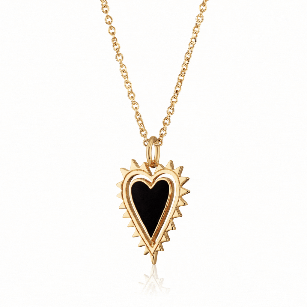 Gold Black Heart Charm Necklace