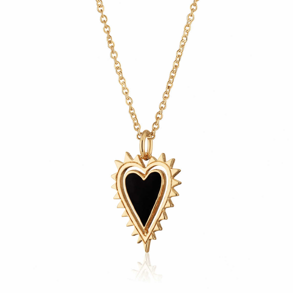 Gold Black Heart Charm Necklace