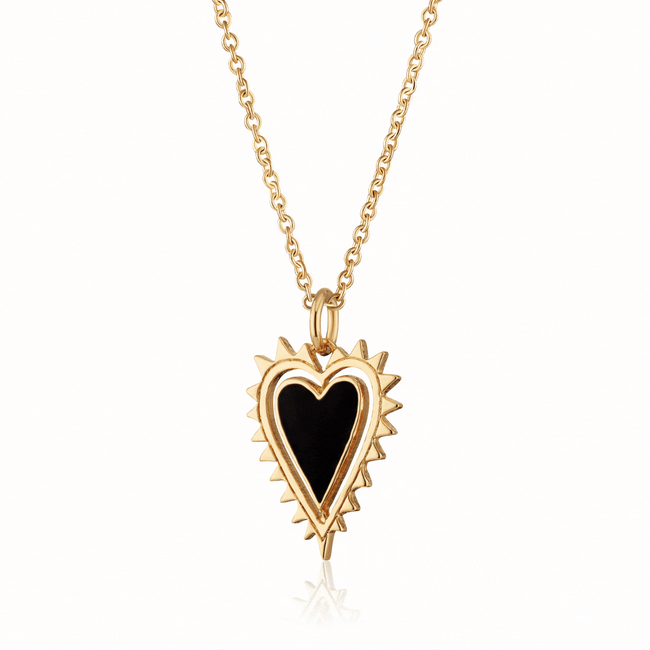 Gold Black Heart Charm Necklace