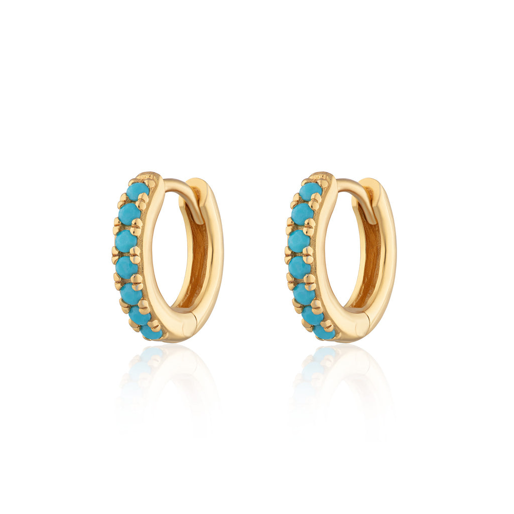 Huggie Earrings With Turquoise Stones