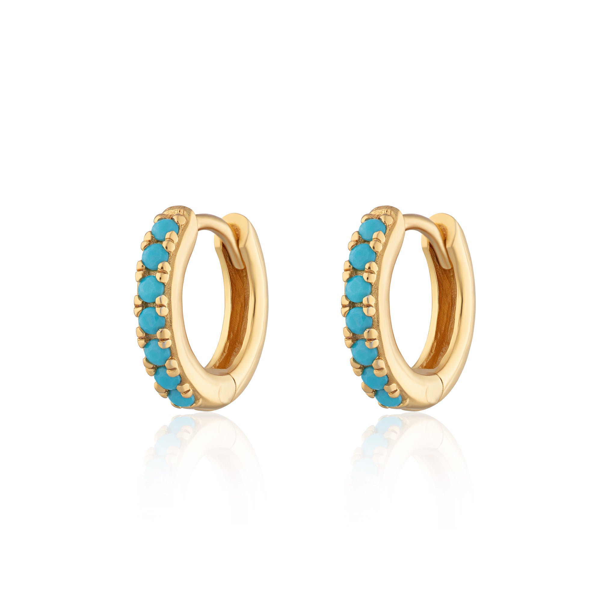 Huggie Earrings With Turquoise Stones