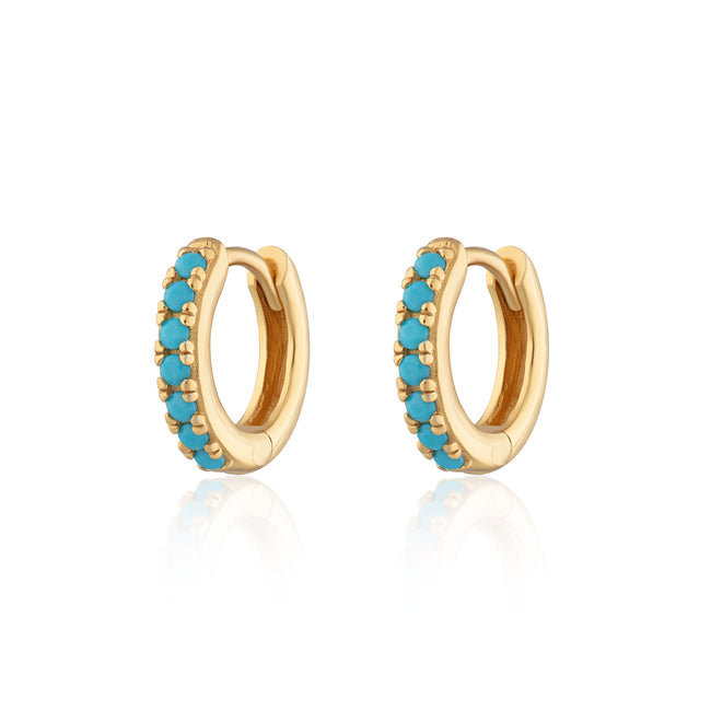 Huggie Earrings With Turquoise Stones