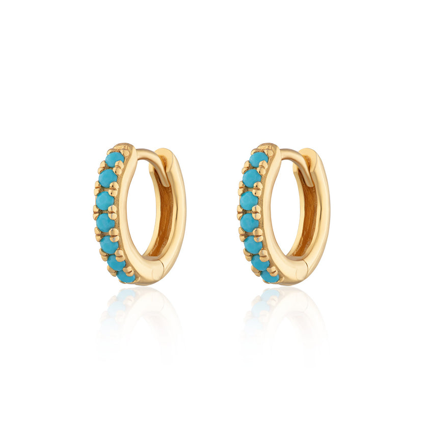 Huggie Earrings With Turquoise Stones