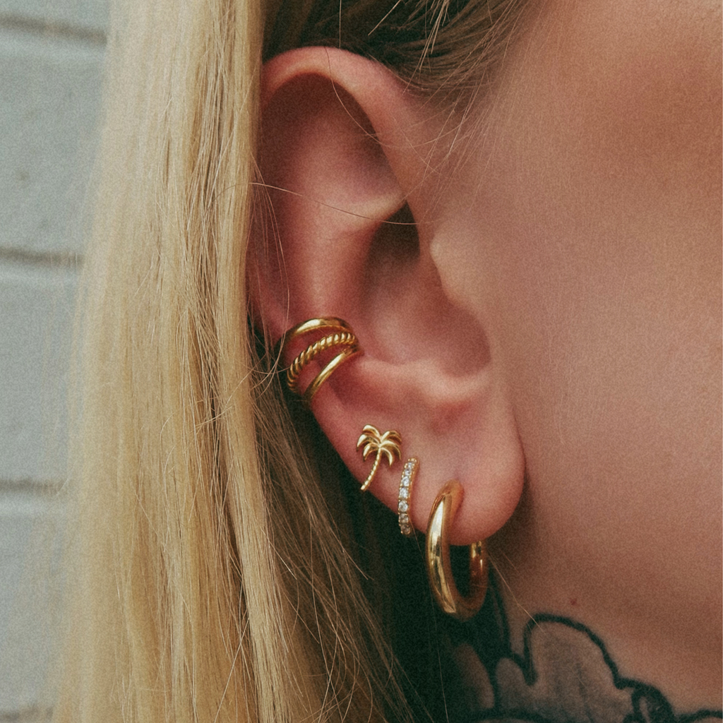 Huggie Earrings with Clear Stones