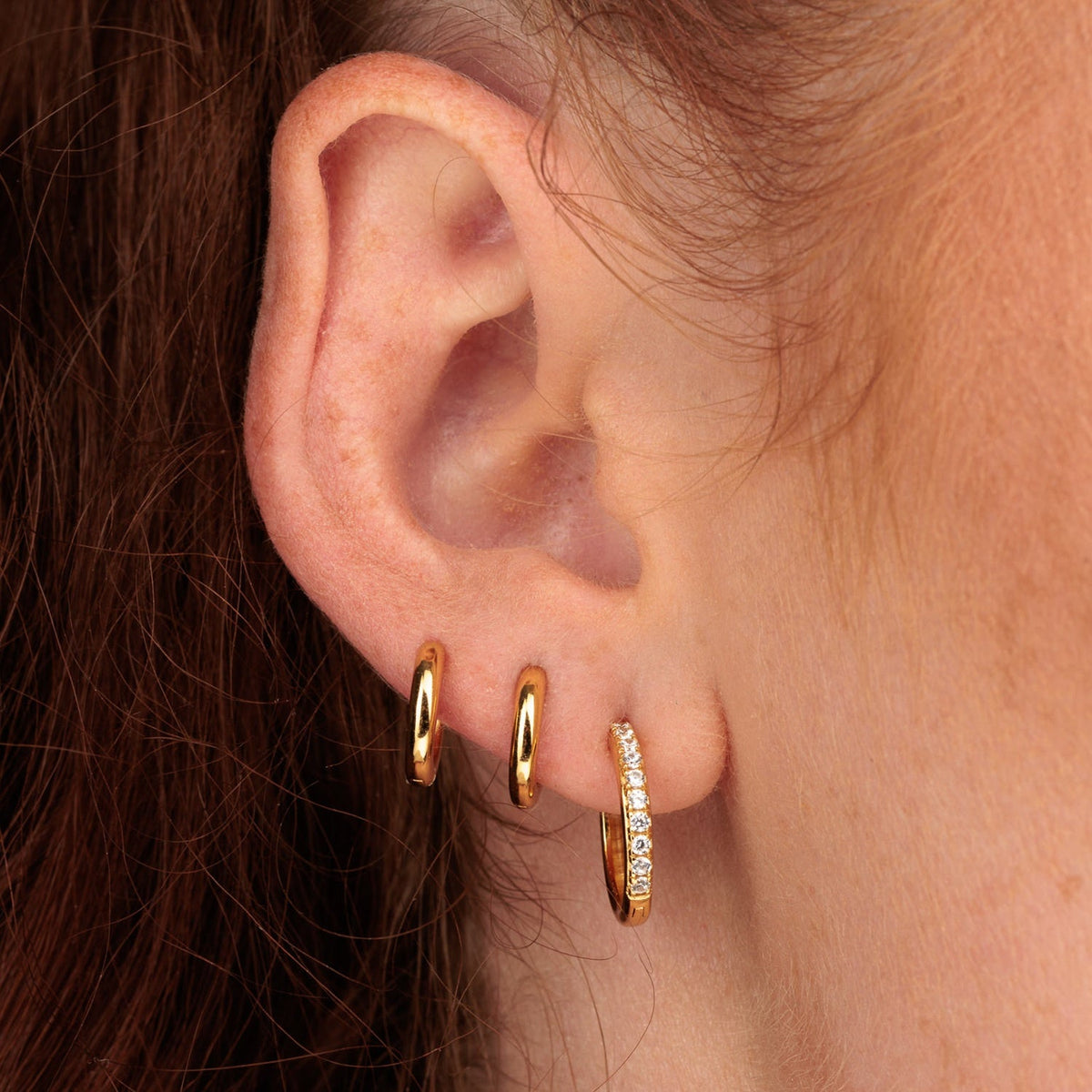 Large Huggie Earrings with Clear Stones