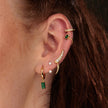 Green Baguette Charm Hoop Earrings