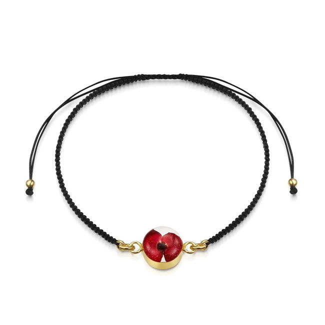 Poppy Round Black Woven Bracelet - Gold plated Silver