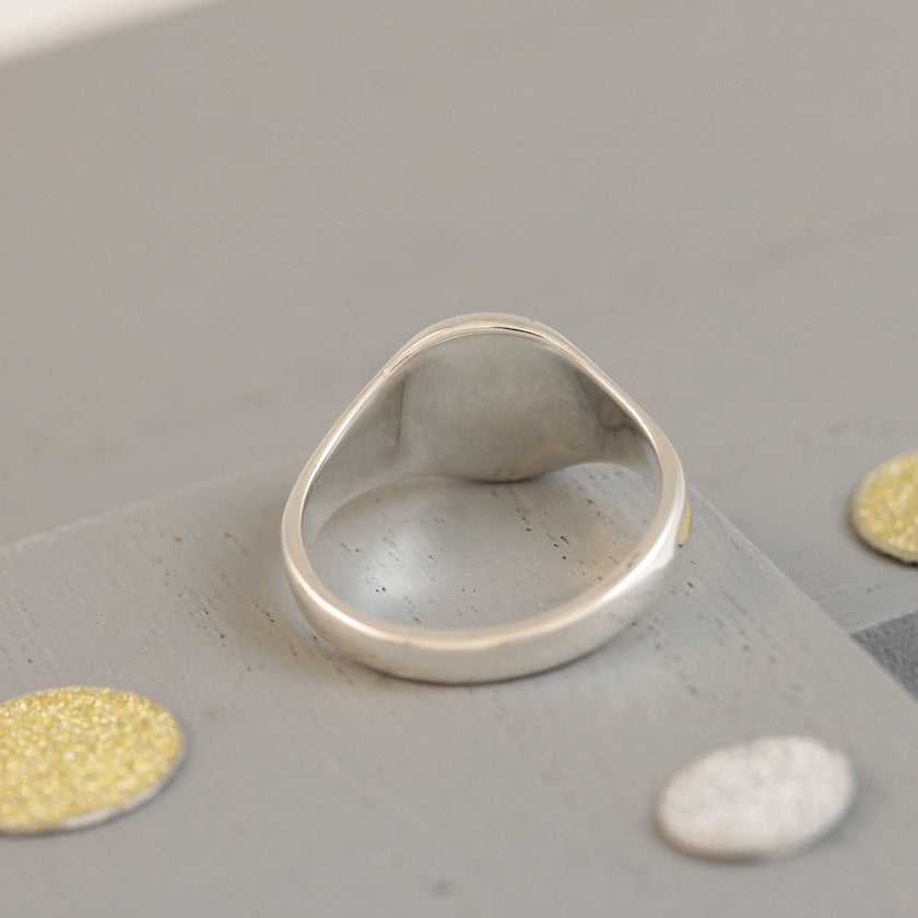 Gothic Initial Round Silver Signet Ring