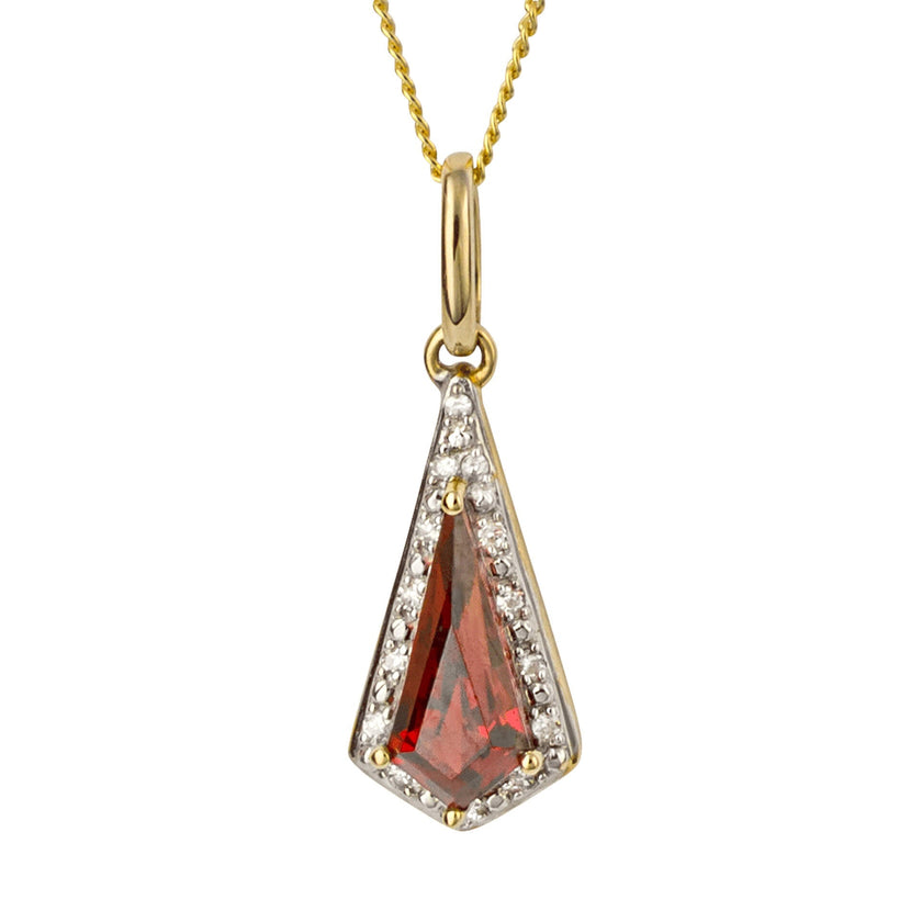 Elements Gold Trapezschliff-Granat-Anhänger mit Diamant