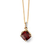 Elements Gold Square Garnet Drop Pendant with Diamond Set Bale
