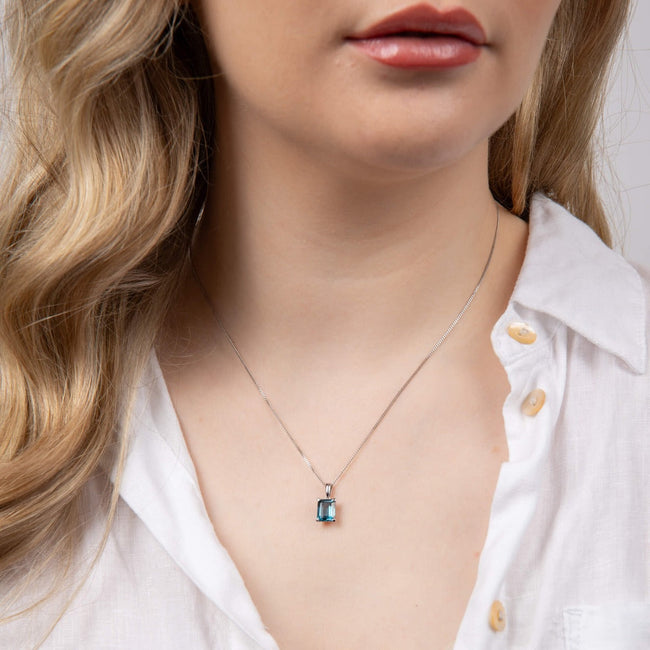 Elements Gold Rectangle London Blue Topaz Pendant