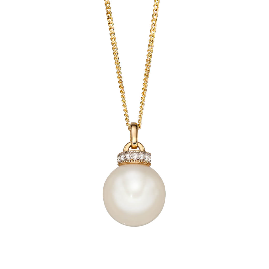 Elements Gold Freshwater Pearl Pendant with Diamond Set Top