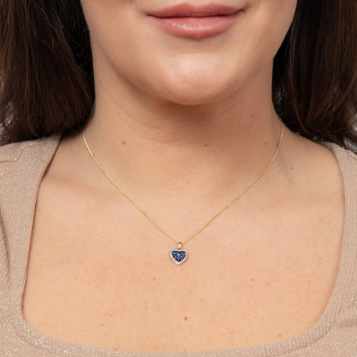 Elements Gold Heart Pendant with Precious Stones and Diamond Surround