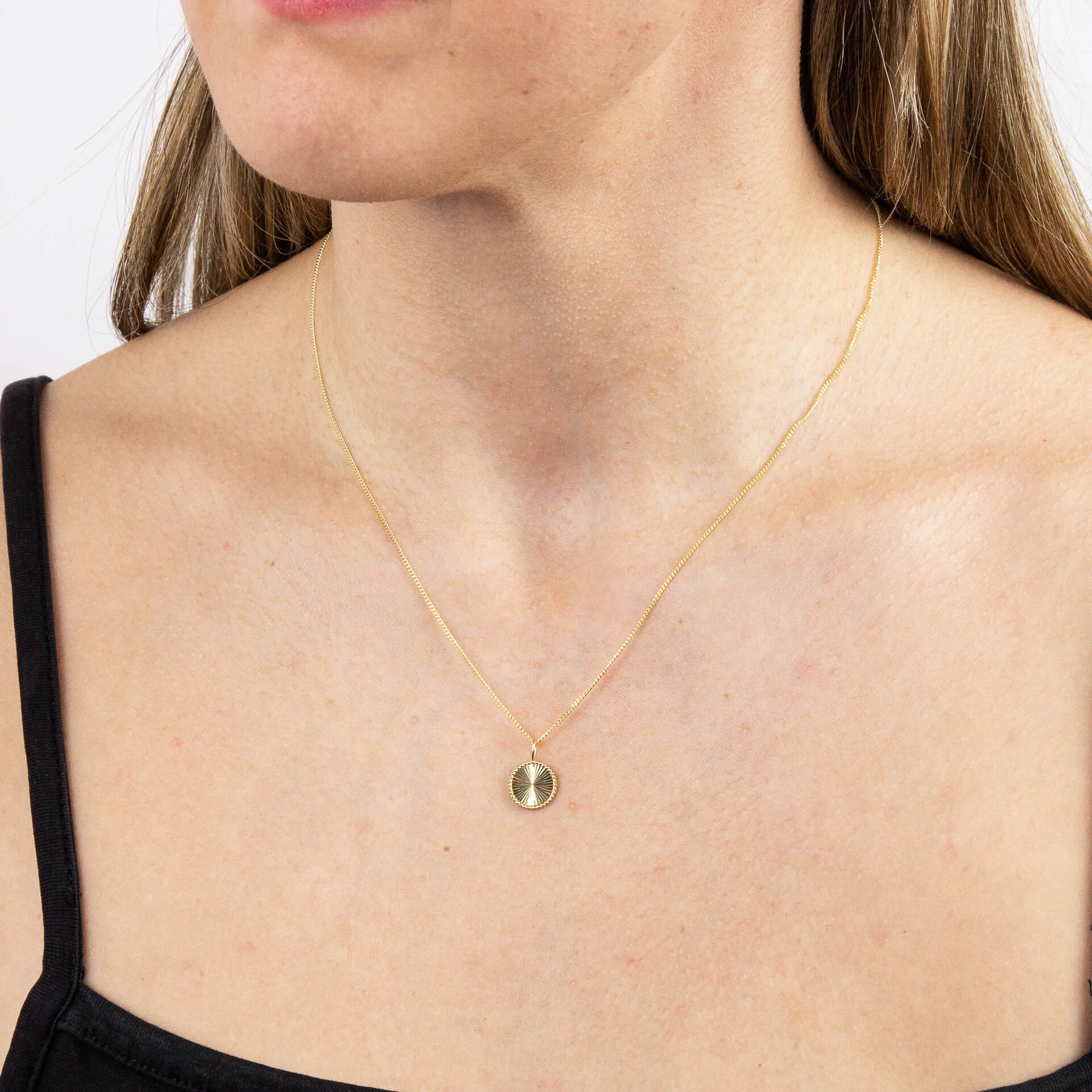 Elements Gold Granulation and Brushed Surface Disc Pendant