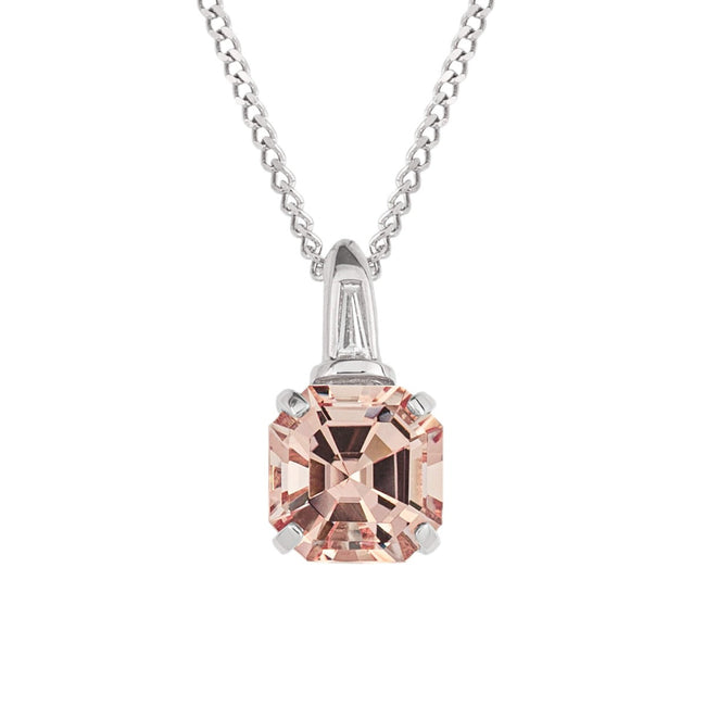 Elements Gold Asscher Cut Morganite Pendant with Diamond Bale