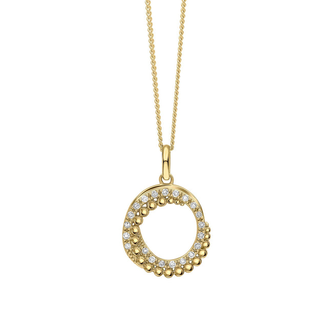 Elements Gold Diamond and Stippled Edge Swirl Pendant