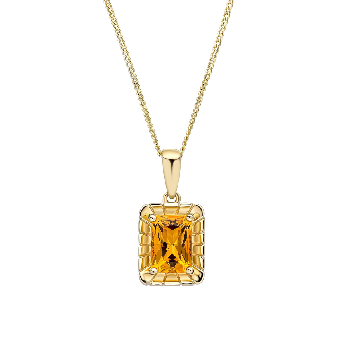 Elements Gold Detailed Octagon Citrine Pendant