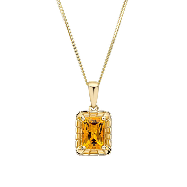 Elements Gold Detailed Octagon Citrine Pendant