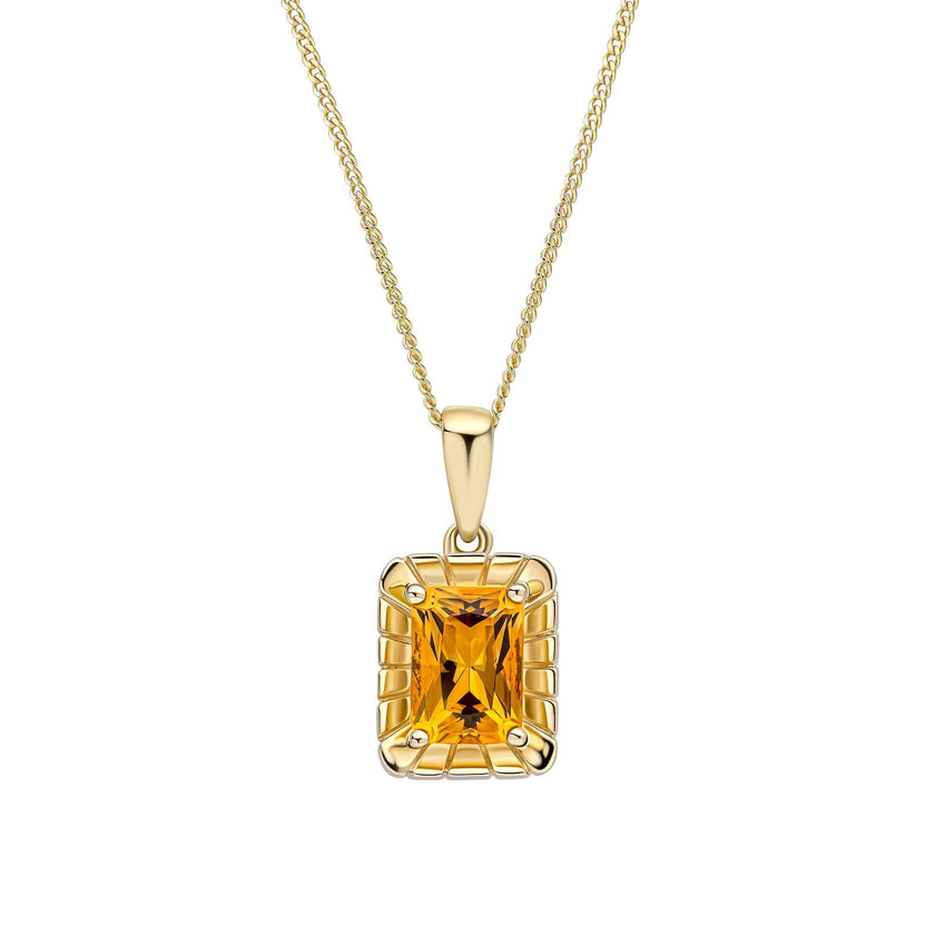 Elements Gold Detailed Octagon Citrine Pendant