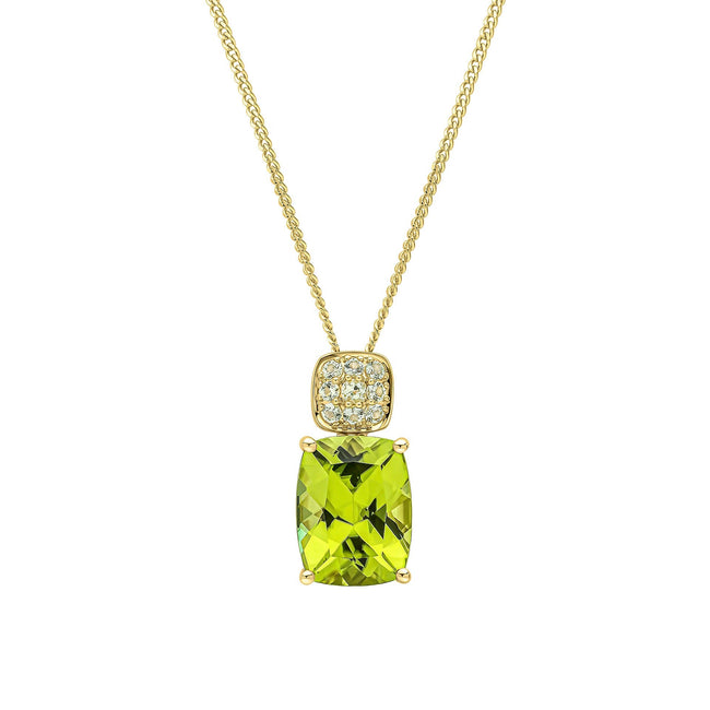 Elements Gold Cushion Cut and Cluster Peridot Pendant