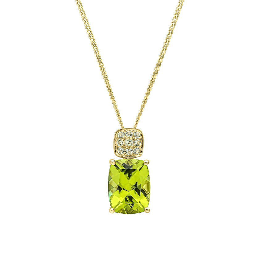 Elements Gold Cushion Cut and Cluster Peridot Pendant
