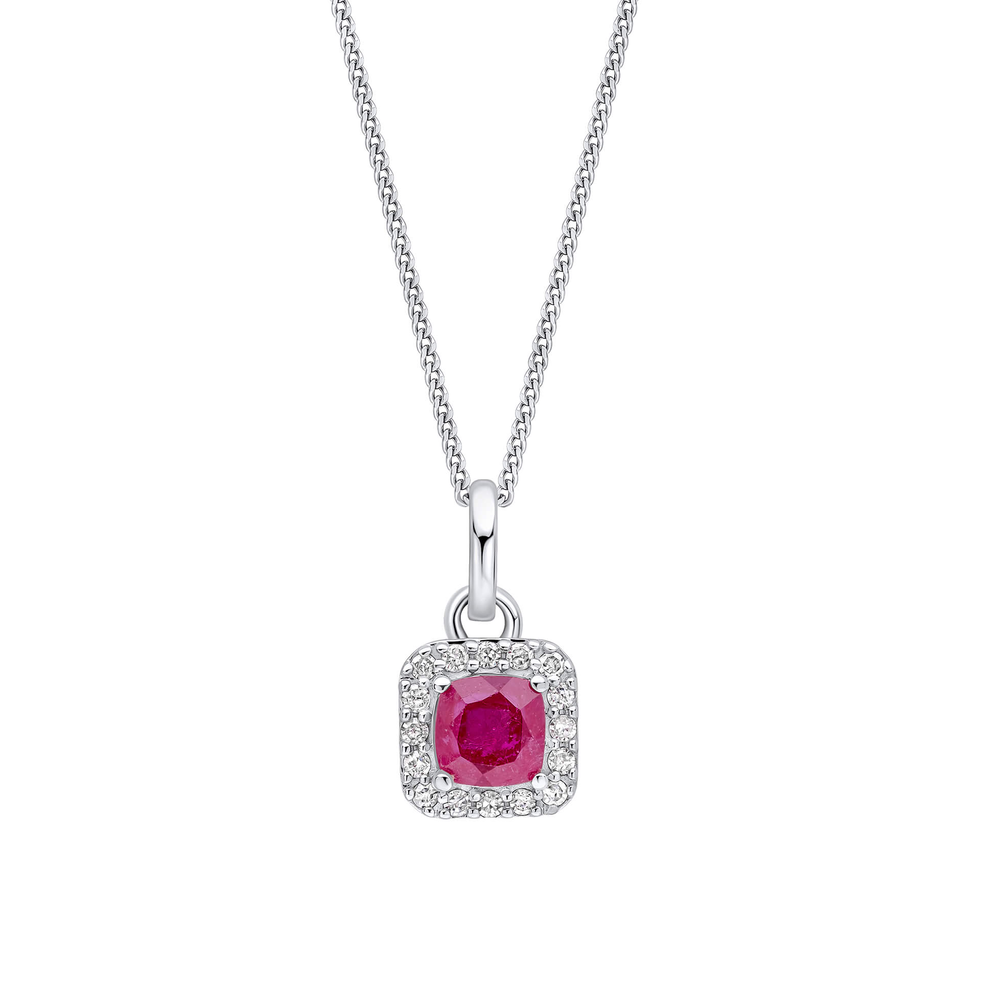 Elements Gold Anhänger aus Rotgold mit kissenförmigem Rubin und Diamant-Halo