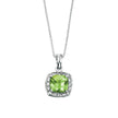 Elements Gold Cushion Cut Peridot Pendant with Diamond Surround