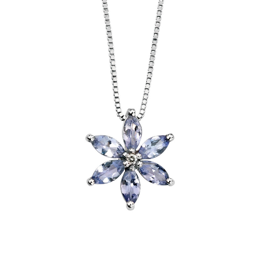 Elements Gold Tanzanite Flower Pendant with Diamond