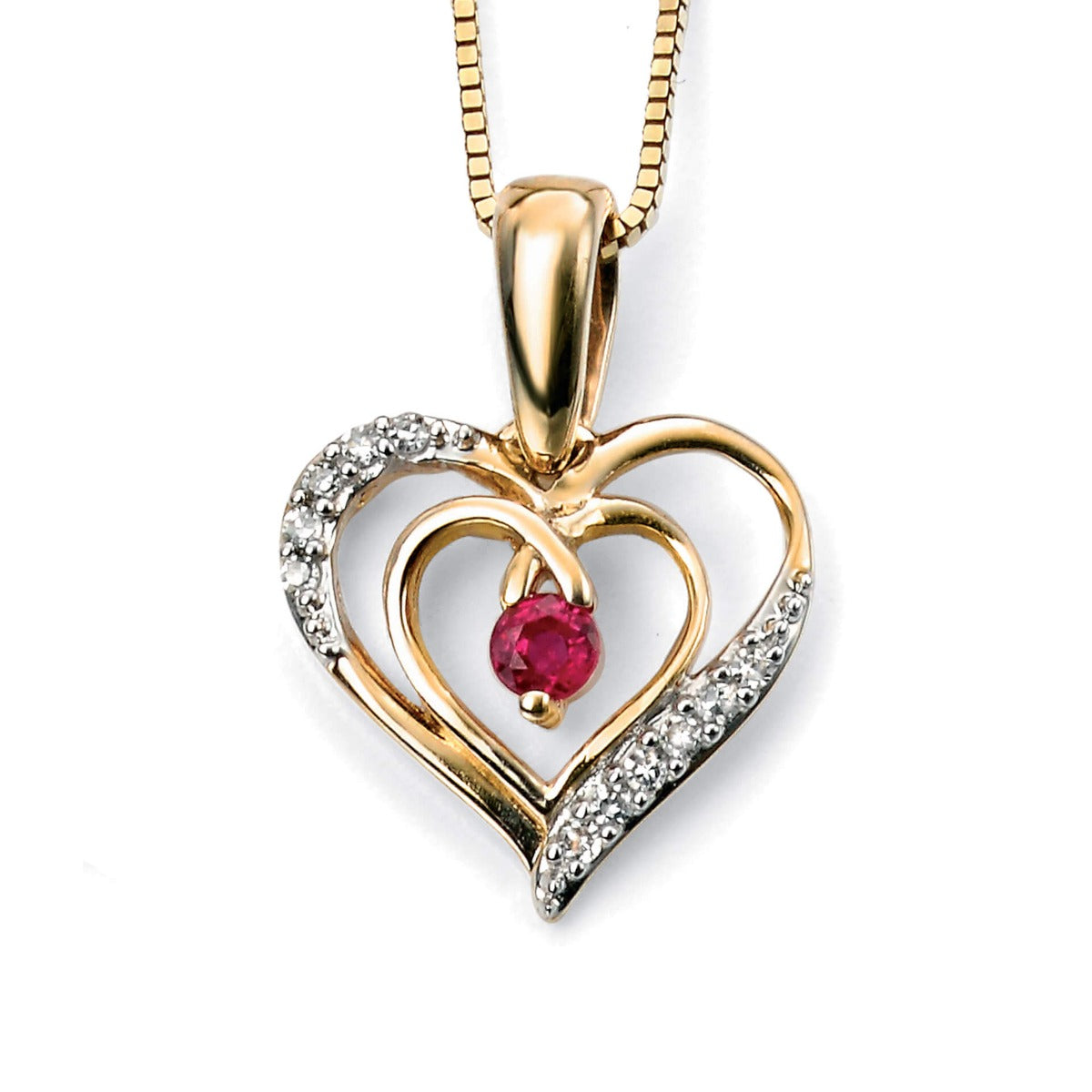 Elements Gold Open Heart Pendant with Ruby and Diamond