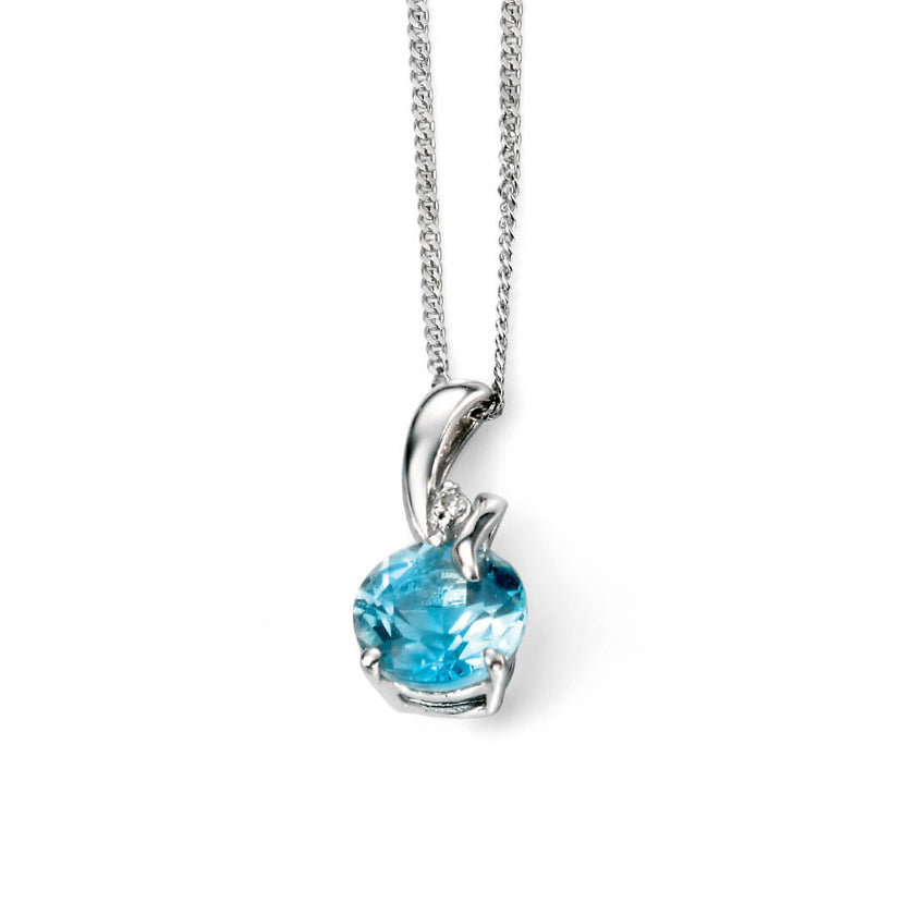 Elements Gold Blue Topaz Drop Pendant with Diamond Set Twisted Bale