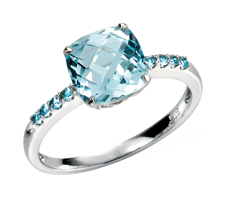 Elements Gold Sky Blue Topaz Solitaire Ring with Blue Topaz Shoulders