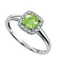 Elements Gold Ring aus Peridot im Kissenschliff mit Diamantumrandung